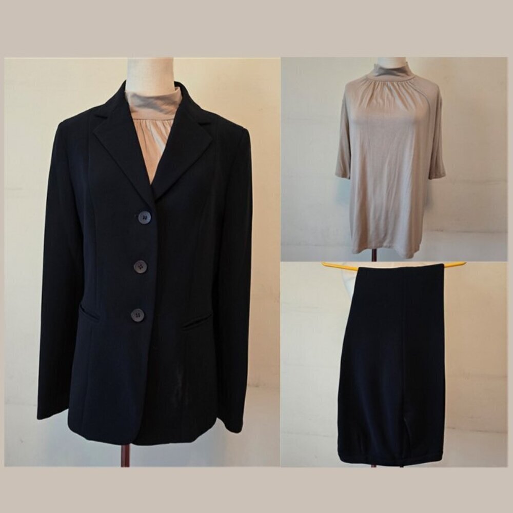 Jones New York Collection Pant Suit Set in Black with Tan Turtleneck Top​​​